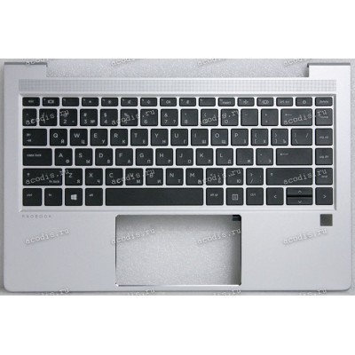 Keyboard HP ProBook 440 G8, G9, G10, 445 G8, G9, G10 (M23770-251, DD2171, SP5CD12700PL, 4BX8QTATPB0)+Topcase чёрная матовая в серебристом топкейсе русифицированная БЕЗ подсветки