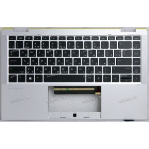 Keyboard HP EliteBook x360 1040 G7, 1040 G8 (M16931-251, M16930-251, 7H2160, 71NJ7232083, M17468-251, HPM19K13SUJ6981, PK132VG1B05, PK132VG2A05, SG-A2270-XAA)+Topcase чёрная матовая в серебристом топкейсе русифицированная с подсветкой SPS-TOP CVR W/KB BL