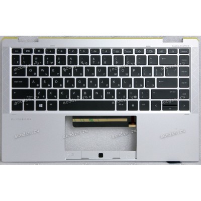 Keyboard HP EliteBook x360 1040 G7, 1040 G8 (M16931-251, M16930-251, 7H2160, 71NJ7232083, M17468-251, HPM19K13SUJ6981, PK132VG1B05, PK132VG2A05, SG-A2270-XAA)+Topcase чёрная матовая в серебристом топкейсе русифицированная с подсветкой SPS-TOP CVR W/KB BL 