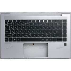 Keyboard HP ProBook 440 G8, G9, G10, 445 G8, G9, G10 (M23769-251)+Topcase чёрная матовая в серебристом топкейсе русифицированная С подсветкой