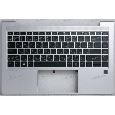 Keyboard HP ProBook 440 G8, G9, G10, 445 G8, G9, G10 (M23769-251)+Topcase чёрная матовая в серебристом топкейсе русифицированная С подсветкой