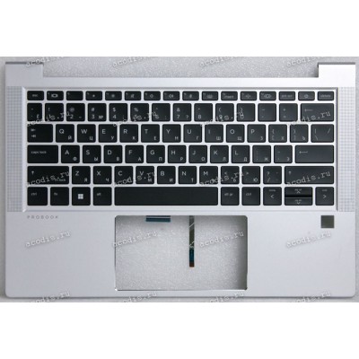 Keyboard HP ProBook 430 G8 (M24295-251, SIKAEX8P704110147001F, SG-B2810-XAA)+Topcase чёрная матовая в серебристом топкейсе русифицированная с подсветкой