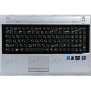 Keyboard Samsung NP-RV515-S06RU черная матовая c чёрной рамкой и серебристым топкейсом, русифицированная (BA75-02862C, CNBA5902941C, BA59-02941C)+ Topcase 