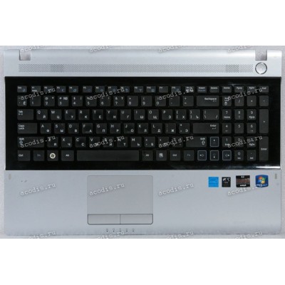 Keyboard Samsung NP-RV515-S06RU черная матовая c чёрной рамкой и серебристым топкейсом, русифицированная (BA75-02862C, CNBA5902941C, BA59-02941C)+ Topcase 