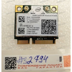 WLAN Half Mini PCI-E U.FL Intel Centrino Advanced-N 62205ANHMW Dual Stream, Dual Band 802.11a/g/n 2x2 and 2.4/5 GHz Antenna connector U.FL для Lenovo ThinkPad X230t, X230 Tablet 3438-A52 TP00019B (631954-001, 60Y3253, 20002533, 11S60Y3253) WLAN Half Mini PCI-E U.FL Intel Centrino Advanced-N 62205ANHMW Dual Stream, Dual Band 802.11a/g/n 2x2 and 2.4/5 GHz Antenna connector U.FL для Lenovo ThinkPad X230t, X230 Tablet 3438-A52 TP00019B (631954-001, 60Y3253, 20002533, 11S60Y3253)