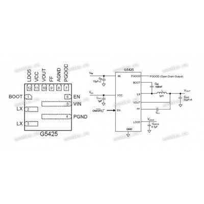 Микросхема GMT G5425M11U, 5425, G5425, G5425BM11U, G5425B, 5425B QFN-12, QFN12, AQFN3X3-12 FC 8A Syncgronous Step-Down DC/DC