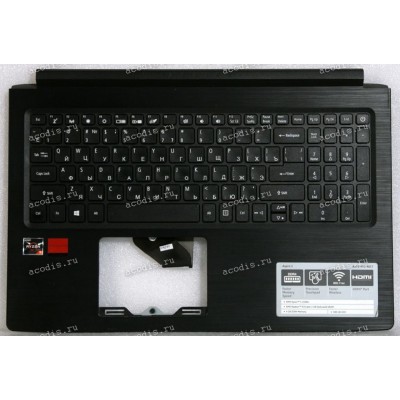 Keyboard Acer Aspire 3 A315-41-R0C7, A315-41G-R0C7 чёрная матовая, русифицированная (EC20Z000300 C5MMH-KP-SUPP-PLATE, AP28Z000300, V150702AS, LV5T_A80B, NKI151S03Y, PK1328Z2A04, AEZAG700210) + Topcase Original с разбора