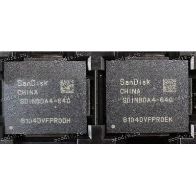 Микросхема SanDisk SDINBDA4-64-1002W 64GB TFBGA-153 FW:QS1.1D FLASH (Asus p/n: 03100-00138600) NEW original