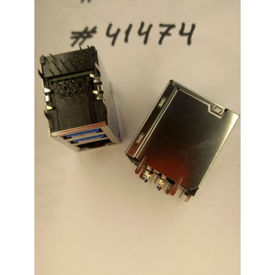 Разъём Combo JACK USB3/LAN G/F LED GIGA TRA (Asus p/n: 12014-00061400) FOXCONN JFM38U1M-B3VL-4F