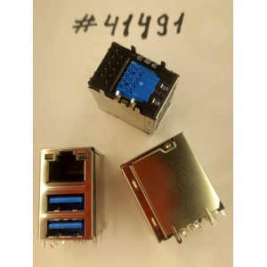 Разъём Combo JACK USB3.0/LAN W/LED GIGA TRA (Asus p/n: 12G142011325) FOXCONN JFM38U1M-B308-4F