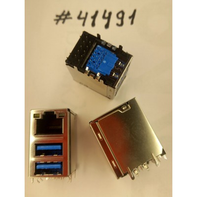 Разъём Combo JACK USB3.0/LAN W/LED GIGA TRA (Asus p/n: 12G142011325) FOXCONN JFM38U1M-B308-4F
