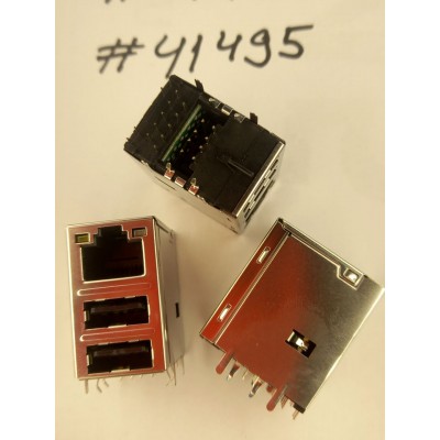 Разъём Combo JACK USB/LAN W/LED GIGA W/TRA (Asus p/n: 12014-00060600) FOXCONN JFM38U1M-21GN-4F