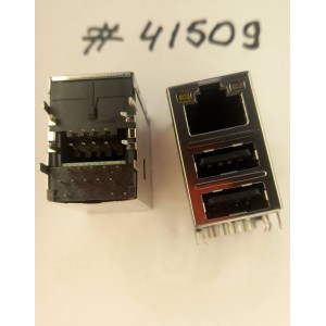 Разъём Combo JACK USB/LAN W/LED GIGA W/TRA (Asus p/n: 12G14201322A) FOXCONN JFM38U1M-21GB-4F