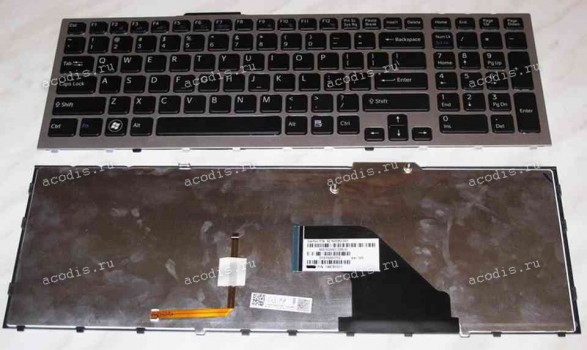 Keyboard Sony VPC-F11, VPC-F12 (p/n:148781311) (Black-Silver/Matte/LED/US) чёрн в србр. рам мат с подсвет