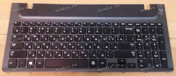 Keyboard Samsung NP-RV515-S06RU + topcase (p/n: BA75-02862C) (Black/Matte/RUO) черная матовая c чёрной рамкой и серебристым топкейсом с тачпадом