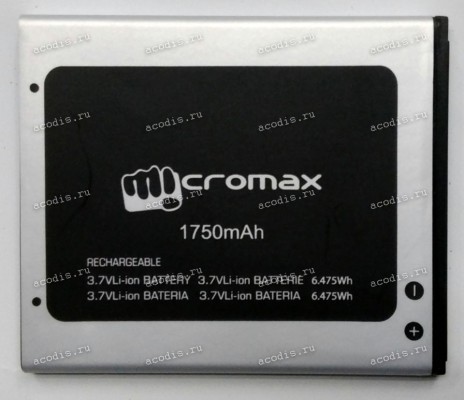 АКБ MicroMax A093 Canvas FIRE (3,7v, 1750mAh, 6,48 Wh) 1ICP4/55/66 new