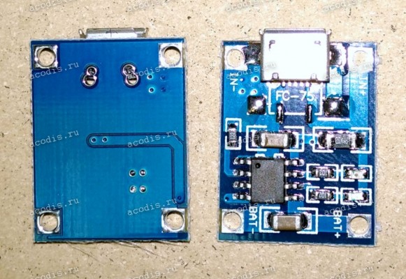 ЗУ АКБ Li-Pol 3,7-4,25V из 5V MicroUSB 1A (TP4056)