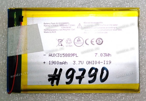 АКБ Li-Pol 3,7V 1900mAh 89x58x3,1 mm с контроллером 2 pin (AUX315889PL), разбор CYBFT1S-BK, CYBFT1F-BK Bookeen CyBook Muse Essential & FrontLight