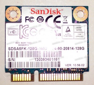 miniPCI-E SSD mSATA SanDisk SDSA5FK-128G-1002Q 128Gb half size (03B03-00031300, 54-90-20814-128G)