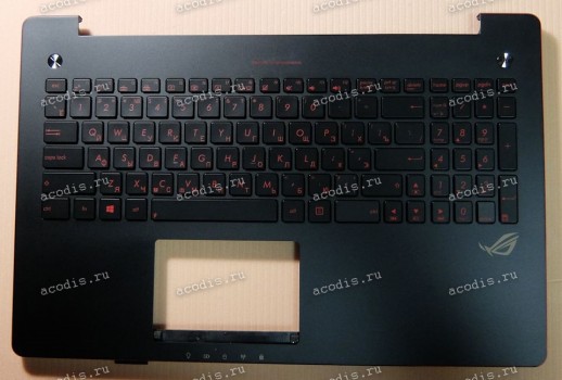 Keyboard Asus N550JV-1A + topcase (0KNB0-662ARU00, 13N0-QXA0411, 13NB04L3AM0211) (Black-Black/Matte/RUO/LED)