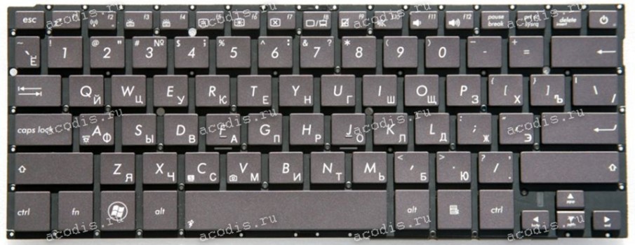 Keyboard Asus UX31, UX31A, UX31E, UX31LA, UX32, UX32A, UX32LA, UX32LN, UX32V, UX32VD, U38D, U38DT, U38N Zenbook 285mm коричневая без рамки (0KNB0-3624RU00)