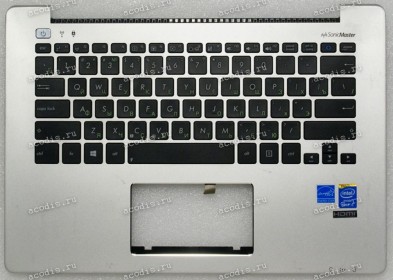 Keyboard Asus S301LA, S301LP серебристая, черные кнопки, русифицированный (13NB02Y1AM0211)+Topcase