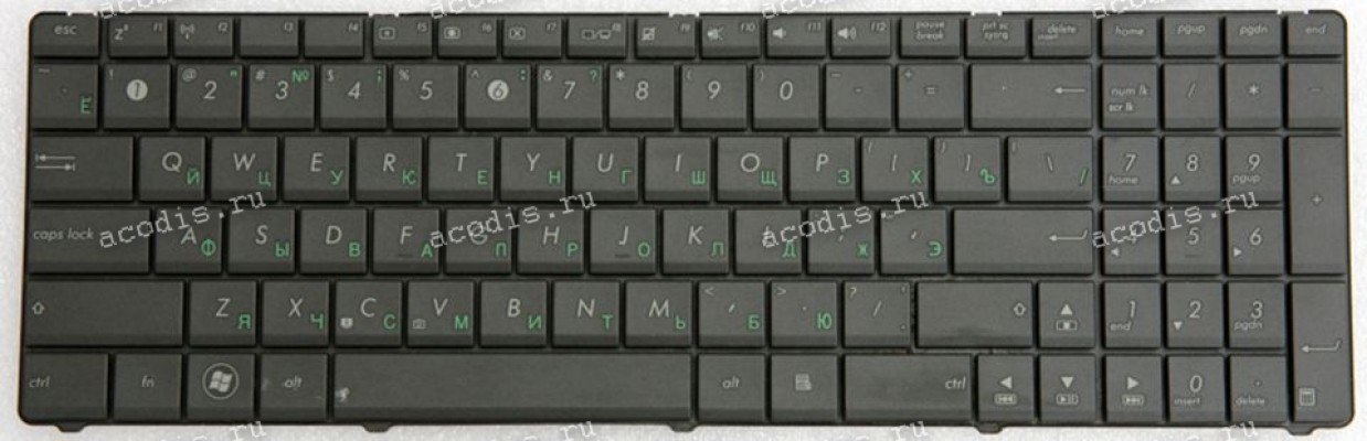 Keyboard Asus A52*, F50*, F70SL, G51*, G53JW, G60*, G72*, G73*, K52*, K53*, K73S, K74, N50*, N51*, N52*, N53*, N60, N61*, N70, N71*, N73*, N90*, P52*, P53, U50*, UL50*, UX50*, W90*, X52*, X61*, X66* (Black-Black/Matte/RUO) чёрная в черной рамке мат. русиф