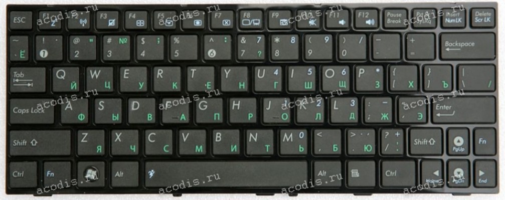 Keyboard Asus Eee PC T101MT русифицированная, чёрная матовая в глянцевой рамке (V103662DS1, 04GOA1L2KRU00-1, 0KNA-1L1RU01)