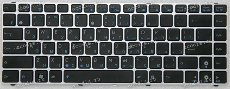 Keyboard Asus U30, U30JC, U30SD, U35, U35JC, U40, U40SD, UL30, UL30A, UL30VT, UL80, UL80VT черная с серебристой рамкой (04GNWT1KRU00-3)