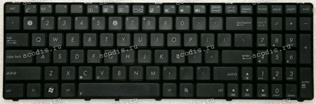 Keyboard Asus K50, K51, K51A, K50AB, K50AD, K50AE нерусифицированная, чёрная, рамка глянец (04GNX31KUS01-1, 0KN0-G31US11)