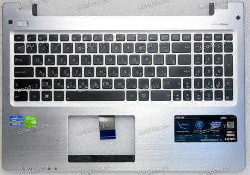 Keyboard Asus K56CB серебристый металл, русифицированная (13N0-N3A0311, 13GNUH1AM051-1)+Topcase