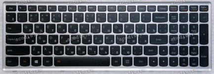 Keyboard Lenovo IdeaPad U510, Z710 серебристая рамка, черные кнопки, с подсветкой, русифицированная (HMB3130TLA12, V-136520BS1-RU, 25205680)