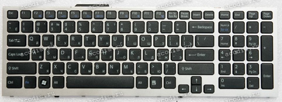 Keyboard Sony Vaio VPC-F11, VPC-F12, VPC-F13 чёрная в серебристой рамке, русифицированная (012-203A-2675-A, MP-09G13SU-886 )