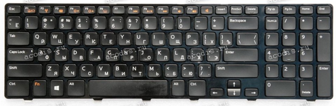 Keyboard Dell Inspiron 17, 17R, 5720, 7720, N7110, Vostro 3350, 3450, 3550, 3750, XPS 17, L702x чёрная матовая русифицированная (NSK-DZ2BQ, AER09701010, 0NMKG9)
