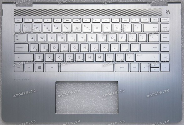 Keyboard HP Pavilion x360 14 14-ba0xx, 14m 14m-ba0xx, 14m-ba2xx, 14-cc0xx, 14t  14t-cc0xx серебристая в серебристом топкейсе с подсветкой русифицированная (928708-251, 937871-251, 46M.0C2CS.0088, 46M0C2CS0088, 4600BZ04000, 916924-251, 490.0BZ07.0P0R, 2B-B