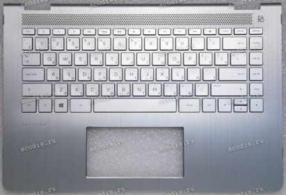 Keyboard HP Pavilion x360 14 14-ba0xx, 14m 14m-ba0xx, 14m-ba2xx, 14-cc0xx, 14t  14t-cc0xx серебристая в серебристом топкейсе с подсветкой русифицированная (928708-251, 937871-251, 46M.0C2CS.0088, 46M0C2CS0088, 4600BZ04000, 916924-251, 490.0BZ07.0P0R, 2B-B