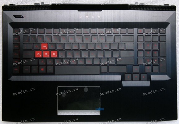 Keyboard HP Omen 17-an040ur, 17-AN120NR, 17-an145ur, 17-an198ms, 17T-AN чёрная с красным в чёрном топкейсе с подсветкой русифицированная (931688-251, GHN46G3BTATP70113AD10470, TM-03385-001, 920-003493-01, DFEAEG3B700010805N0EE, 9Z.NEBBQ.00R, NSK-XH0BQ) +T