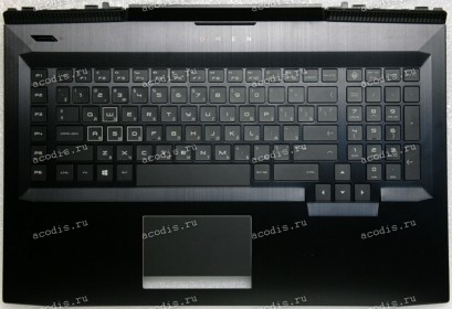 Keyboard HP Omen 17-an040ur, 17-AN120NR, 17-an145ur, 17-an198ms, 17T-AN чёрная в чёрном топкейсе с RGB подсветкой русифицированная (L14994-251, GHN46G3BTATP50113AD11210, TM-03385-001, 920-003493-01, DFEAEG3B700020816N00T, 9Z.NEBBQ.10R, NSK-XH1BQ) +Topcase