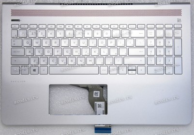 Keyboard HP Pavilion 15-CC, 15-CD серебристая в серебристом топкейсе с подсветкой русифицированная (928507-251, TFQ37G74TPB03AKD013, SP5CD80343WH, 46G74TATP90TEEP, 920019-251, CNYAEG747010108010KNK, HPM16M73SUJ920) +Topcase original HP Top Cover Esr W Kb