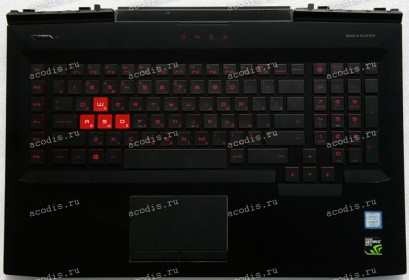 Keyboard HP Omen 17-an, 17-AN012DX чёрная матовая русифицированная с подсветкой (931690-251, 931690-DH1, GHN46G3BTATP403, 3YG3BKA0120, TM-03385-001, 920-003493-01, DFEAEG3B700010809N0SK, 9Z.NEBBQ.00R, NSK-XH0BQ)+Topcase