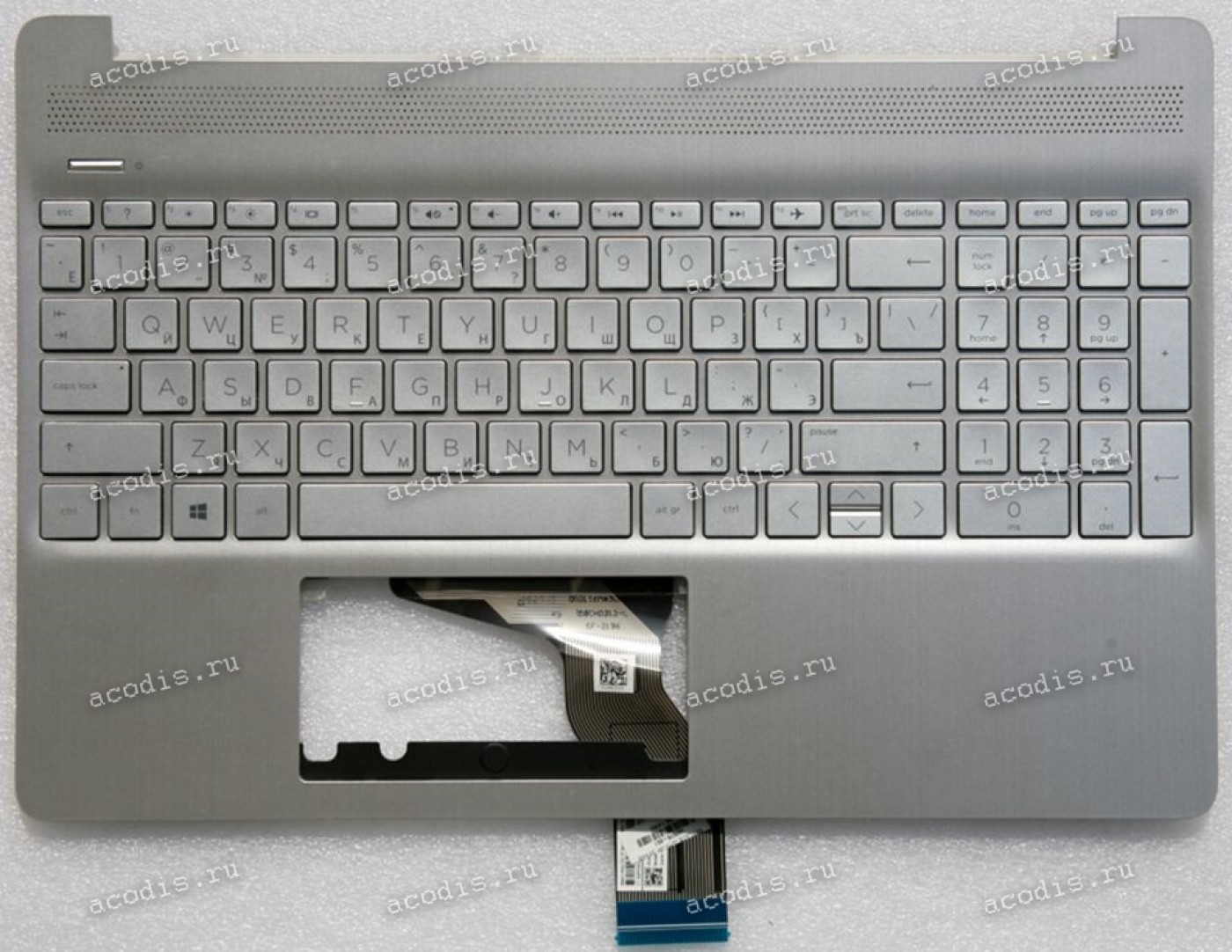 Keyboard HP 15-ef, 15-dy, 15-dw, 15s-eq, 15s-eq004ur, 15s-fq серебристая в  серебристом топкейсе русифицированная (M17184-251, L60341-251, 0P5,  HPM16M6, AE0P5700120, 4D0P5TSTP00, SP5CD11226Q, L63578-251, TFQ  EA0P500601A, BRP4D0P5TSTP00)+Topcase HP TOP COVE