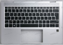 Keyboard HP EliteBook x360 830 G5, 830 G6 (L56442-251, L56443-251, 6070B1522901, 6070B1522902, SN9180BL SG-98000-XAA, 6037B0153122, L40527-251, V181726AK1, 6037B01152903, L40528-031) русифицированная чёрная матовая в серебристом топкейсе с подсветкой