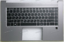 Keyboard HP Zbook Studio G7, G8 (M14608-251, 7H2090, M15921-251, 71NIZ132252, AM2VB000320, PK132VB1B05, SG-A2210-XAA, SN7190BL) русифицированная чёрная матовая в тёмно-серебристом топкейсе с подсветкой