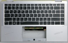 Keyboard HP EliteBook x360 1040 G7, 1040 G8 WWAN (M16932-251, M16933-251, M17469-251, 7H20A0, 71NJ7232118, PK132VG2A05, SG-A2270-XAA, HPM19K13SUJ6981, PK132VG1B05)+Topcase чёрная матовая в серебристом топкейсе русифицированная с подсветкой TOP CVR W/KEYBO