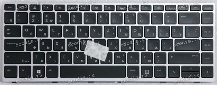 Keyboard HP EliteBook 740 G5, 740 G6, 745 G5, 745 G6, 840 G5, 940 G6 (L14378-251, SN9172BL2, SG-90410-XAA, L11308-251, 6037B0138522) чёрная матовая в серебристой рамке русифицированная с подсветкой