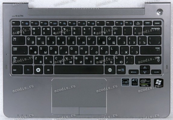 Keyboard Samsung NP530U3C-A02RU чёрная в тёмносеребристом топкейсе русифицированная ( BA75-04042M, CNBA5903381)+Topcase