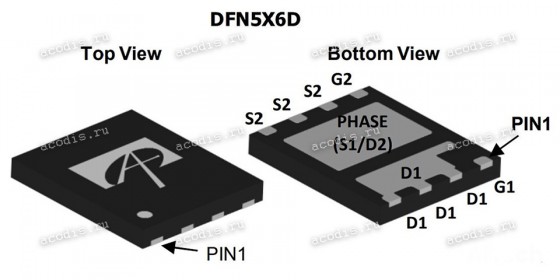 Транзистор Alpha&Omega AON6962 DFN5x6A, DFN 5x6D Dual Asymmetric N-Channel MOSFET 30V 30A