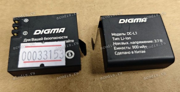 АКБ Digma DiCam 810, 850 (DC-L1, DC850, 3,7v, 33*30*11 мм с 2-мя скруглениями углов, 900mAh) SP14676