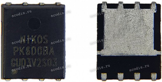 Транзистор NIKOS, NIKO-SEM, Unikc PK6D0BA, PK6DOBA, PK600BA, PK60OBA, PK6O0BA, PK6OOBA PDFN 5x6P, QFN-8 N-MOSFET 30V 40A 9,5mOhm