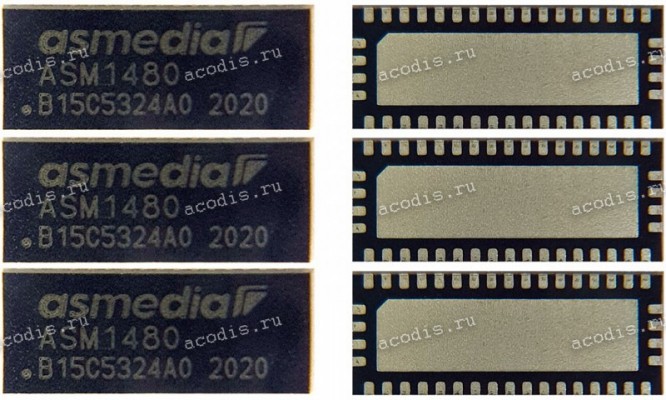 Микросхема ASMedia ASM1480, ASM1480-BGR QFN-42 8 channel, 2:1 Mux/DeMux Switch with single enable 16 to 8 channel multiplexer / demultiplexer Switch with Hi-Z outputs